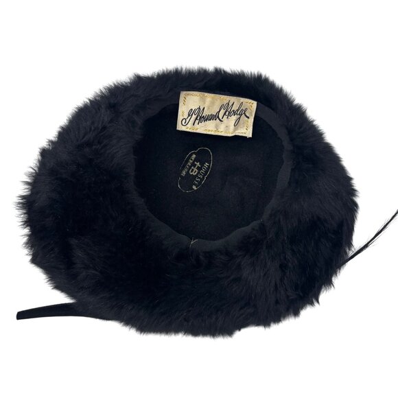 Vintage 50s Faux Fur Hat Black Wide Brim Rhinestone Feather Dramatic Glamorous main image 10